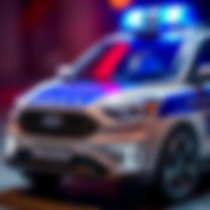 Close-up of the design features of a Ford police electric car