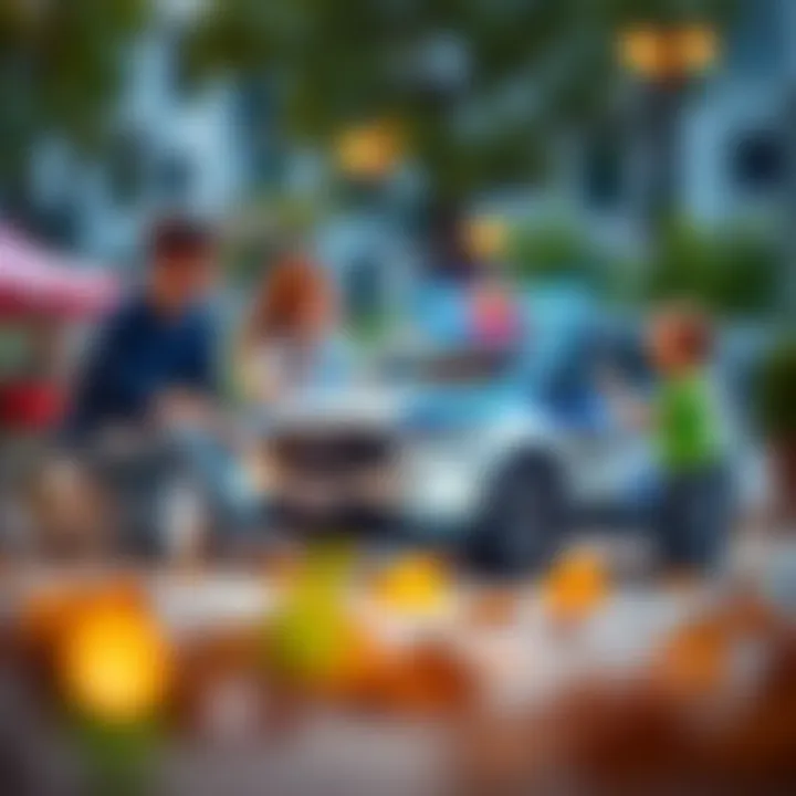 Parents and children discussing the benefits of the Ford police electric car