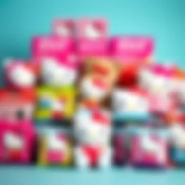 Diverse Range of Hello Kitty Surprise Packages A colorful display of Hello Kitty surprise packages showcasing the variety of toys inside.