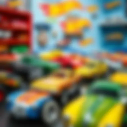 The Evolution of Hot Wheels A nostalgic display of Hot Wheels cars showcasing their evolution through the years