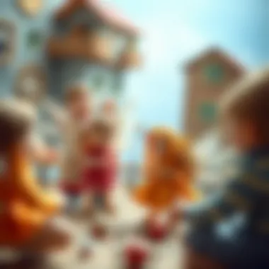 Children playing with winged dolls in imaginative settings