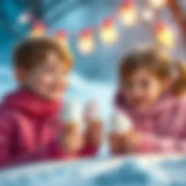 Children Enjoying Ice Cream in a Magical Setting Children joyfully enjoying their ice cream in a magical snowy setting