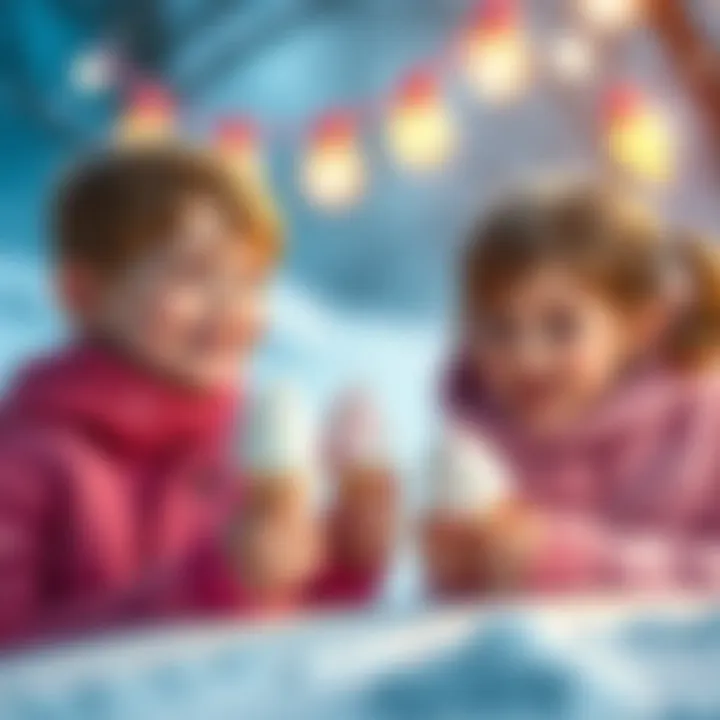 Children Enjoying Ice Cream in a Magical Setting Children joyfully enjoying their ice cream in a magical snowy setting