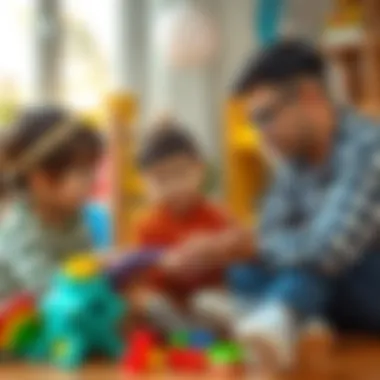 Parents discussing and researching preschool options for their children.