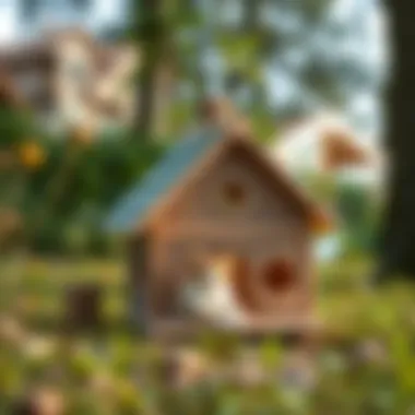 Completed cat house in a serene outdoor setting