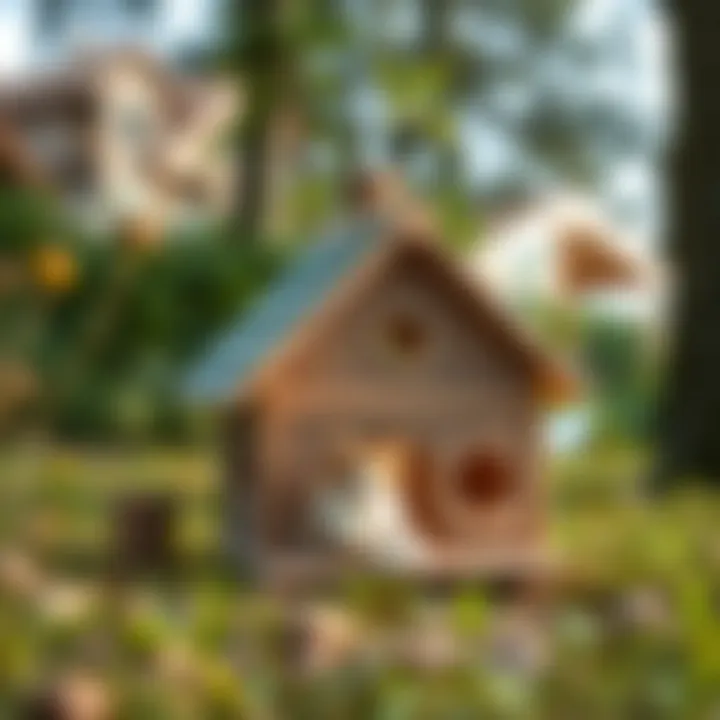 Completed cat house in a serene outdoor setting