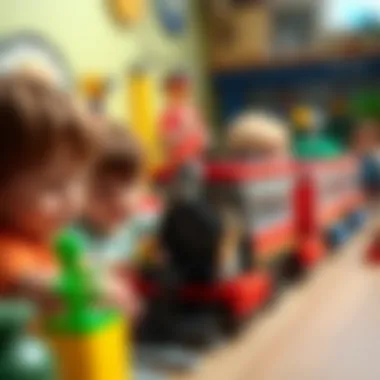 Children playing with Lego City Train