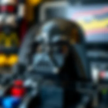 Showcasing the Lego Darth Vader helmet pieces organized for assembly.