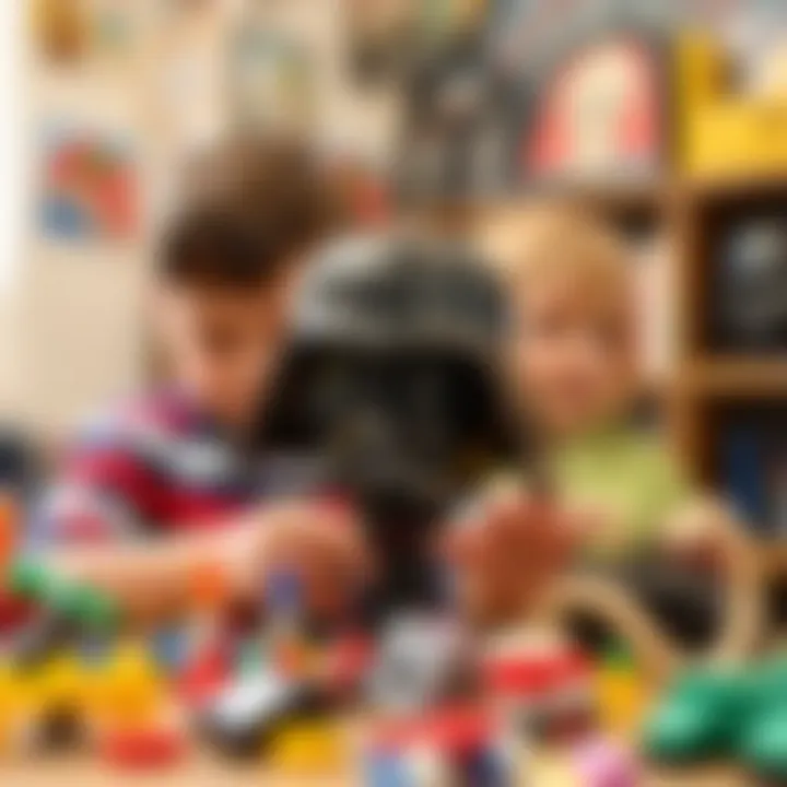 Children enjoying the experience of building the Lego Darth Vader helmet.