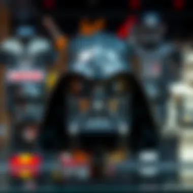 A completed Lego Darth Vader helmet displayed in a collection.