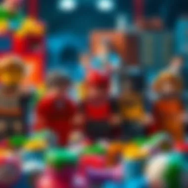A captivating scene of children engaging with Lego DC minifigures, fostering imagination