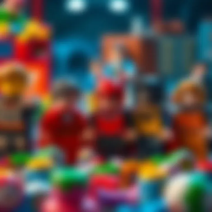 A captivating scene of children engaging with Lego DC minifigures, fostering imagination