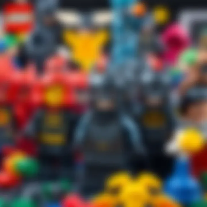 A vibrant collection of Lego DC minifigures in action poses, inspiring creativity