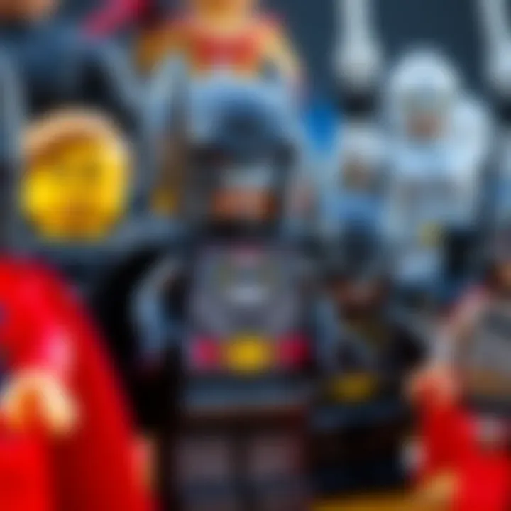 A close-up view of meticulously designed Lego DC minifigures showcasing intricate details