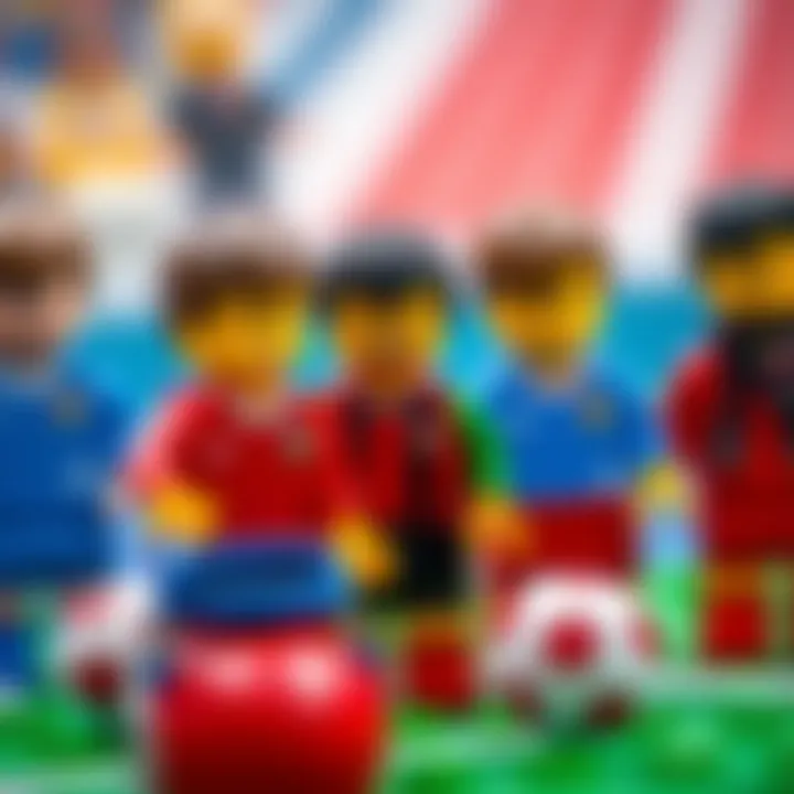 A close-up of unique Lego soccer player figures and accessories