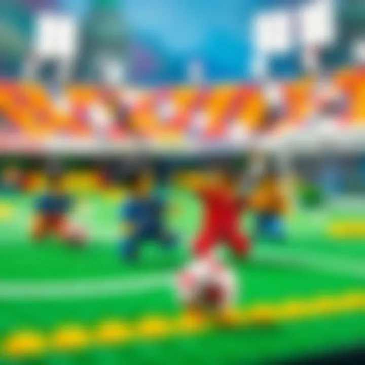 A vibrant Lego soccer scene with imaginative designs