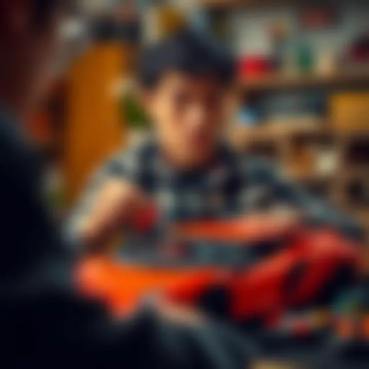 An adult assembling a Lego Lamborghini model, illustrating the building experience