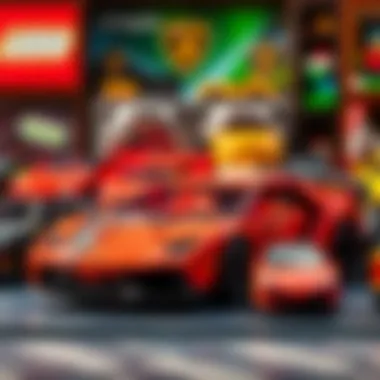 A collection of Lego Speed Champions Lamborghini models displayed together