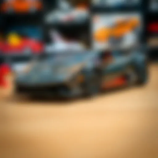 Detailed view of a Lego Lamborghini model showcasing intricate design elements