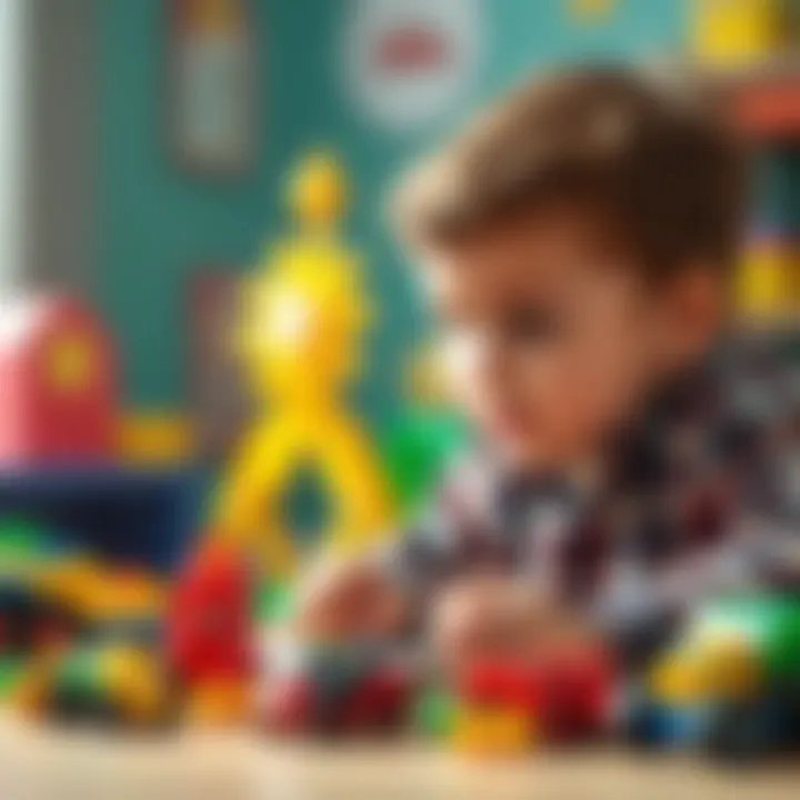 A child exploring with colorful Marshall toys, igniting imagination.