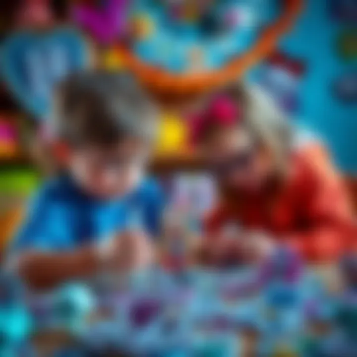 Children's Creative Interaction with Stickers Children engaging with Monster High stickers in a creative setting