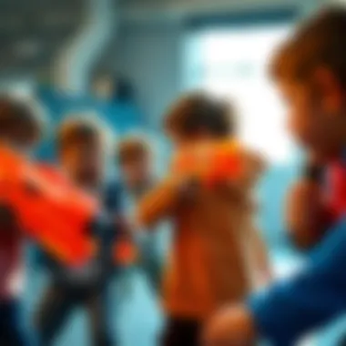 Children engaging in a fun Nerf dart battle