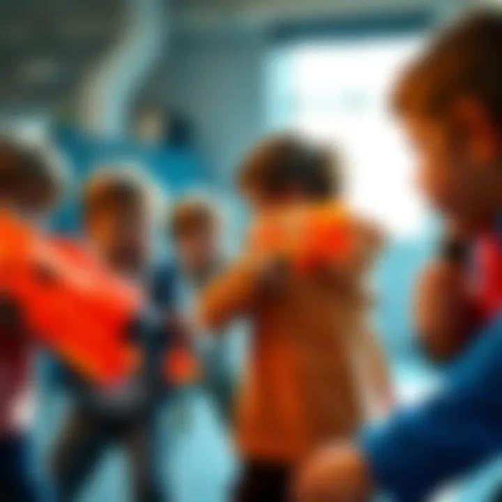 Children engaging in a fun Nerf dart battle