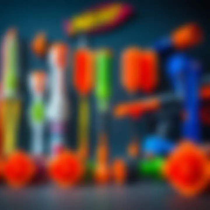 Different types of Nerf darts displayed neatly
