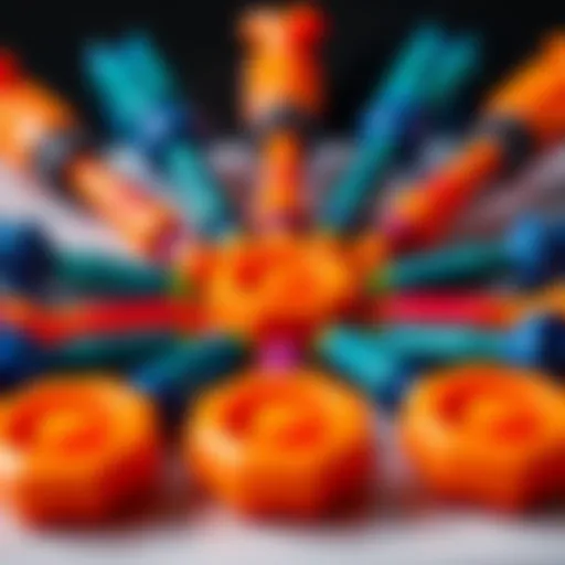 Colorful Nerf darts arranged in a creative pattern