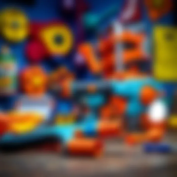 Safety equipment for Nerf dart play in a vibrant setting