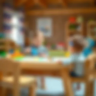 Selecting the Perfect Activity Table Parent and child choosing a wooden table