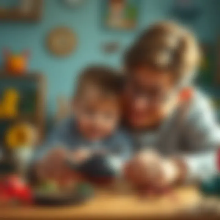 A parent and child interacting with spider toys, fostering creativity and connection