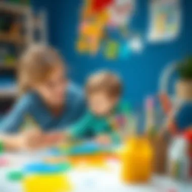 A parent and child collaborating on a colorful painting project