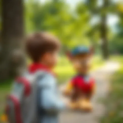 Child with Paw Patrol backpack in a park