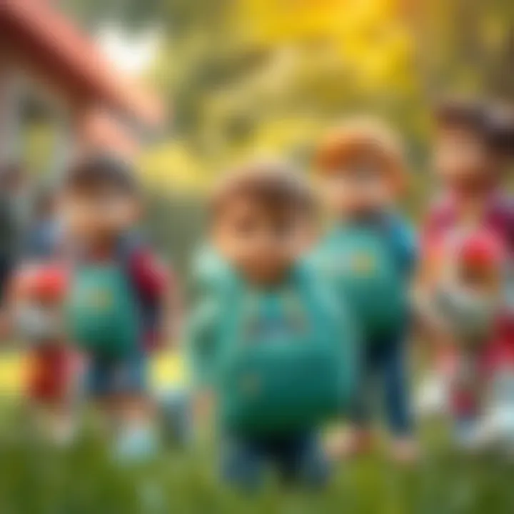 Fun Moments with Friends and Paw Patrol Group of kids carrying Paw Patrol backpacks