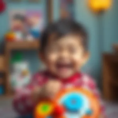 Child Expressing Joy with Musical Toy A joyful child expressing emotions while playing with a musical toy.