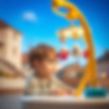 Child gazing at a spinning mobile