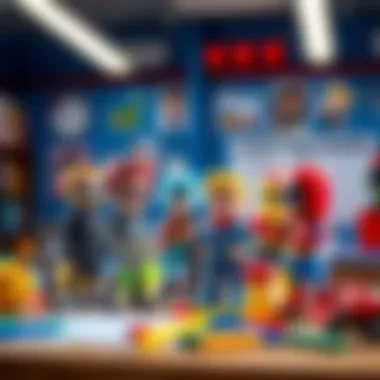 An educational setup featuring pop figures as learning tools.