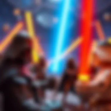 Cosmic Battle of the Yellow Lightsaber Representation of the yellow lightsaber in a cosmic battle