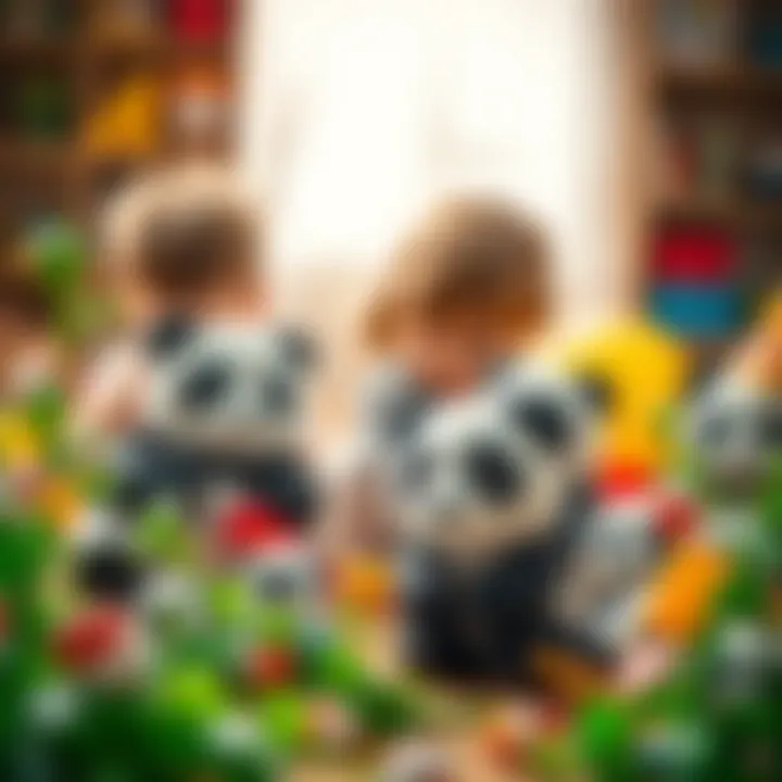 Children engaging with panda toys, fostering creativity and imagination.