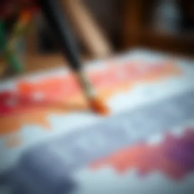 A close-up of watercolor brush techniques on canvas