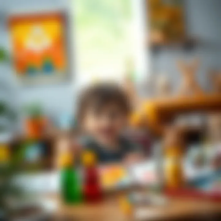 The Joy of Creative Expression in Young Artists A child joyfully painting with watercolors at a table