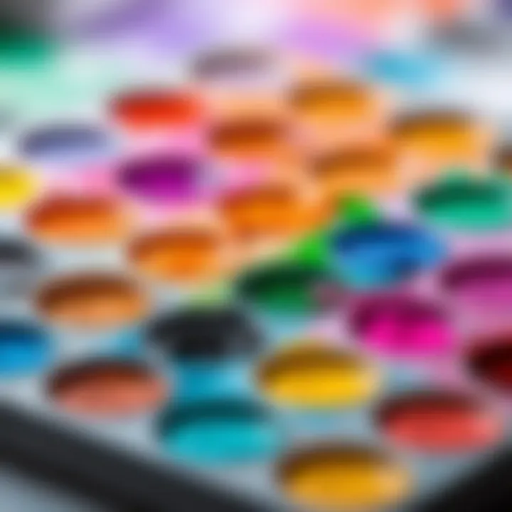 A vibrant watercolor palette with various colors