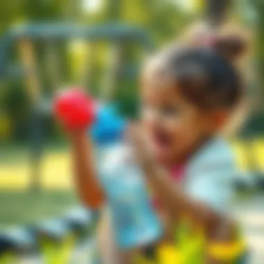 Encouraging Active Playtime with Water Bottles A girl engaging in outdoor play with her water bottle, promoting physical activity and social interaction.