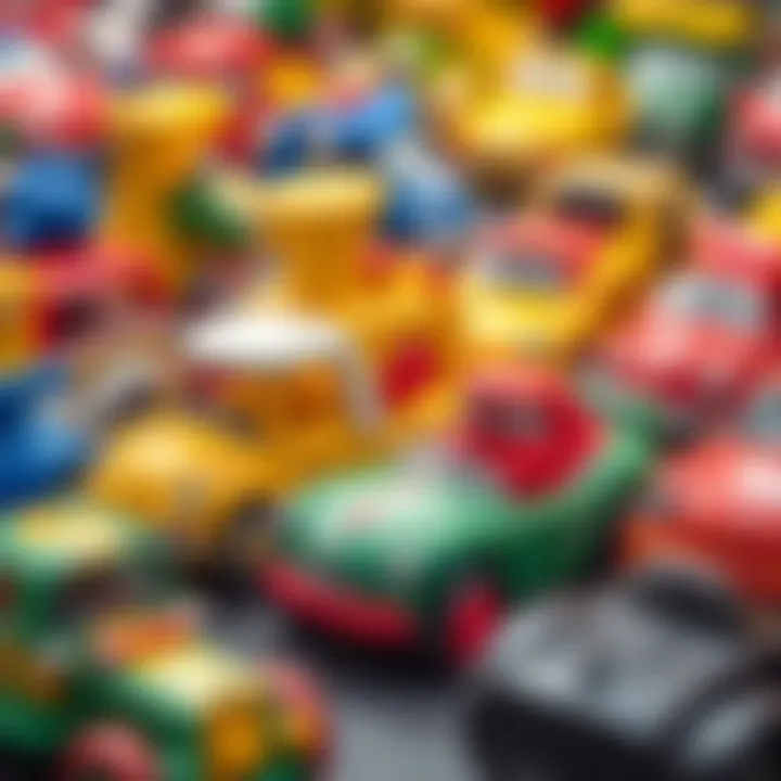 Different types of push toy cars displayed together