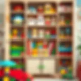 Colorful and organized toy cabinet filled with educational toys
