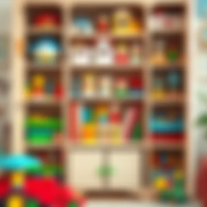 Colorful and organized toy cabinet filled with educational toys