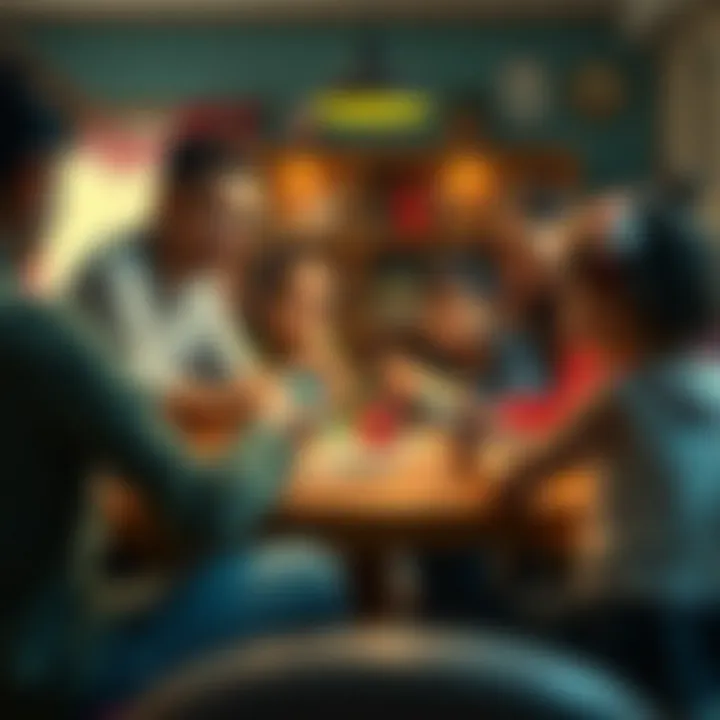 Family gathered around a table enjoying a game of Uno