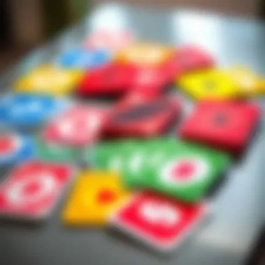 Colorful Uno Cards Distribution Colorful Uno cards spread out on a table