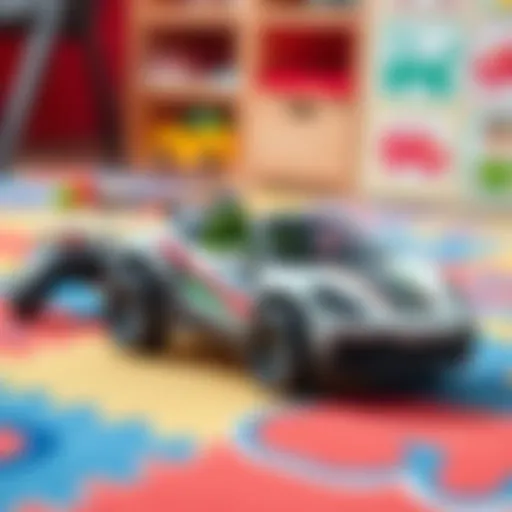 Remote-controlled child car on a vibrant playmat